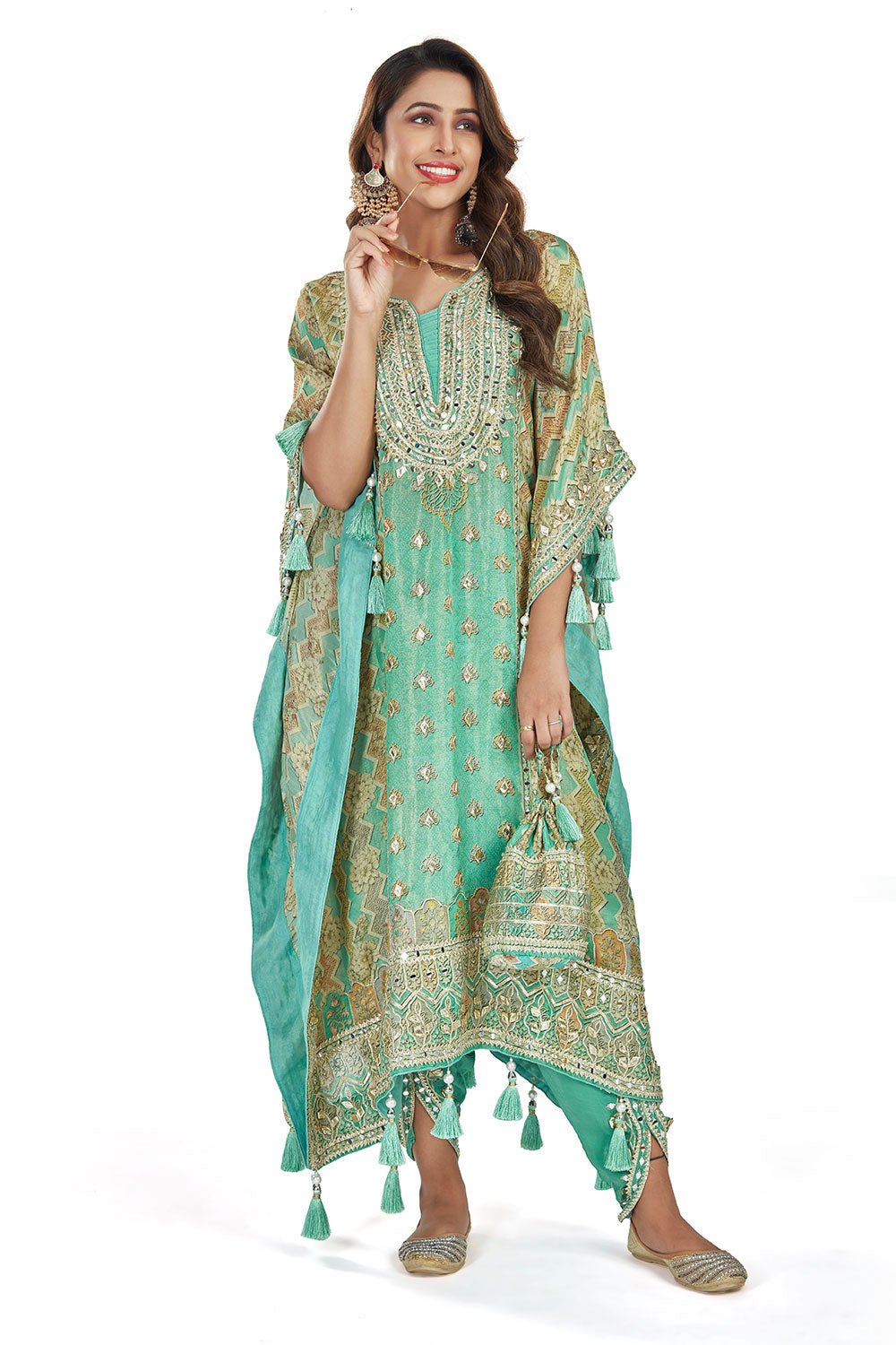 Pistachio Kaftan Dhoti Set - Tulsistudiolifestyletest