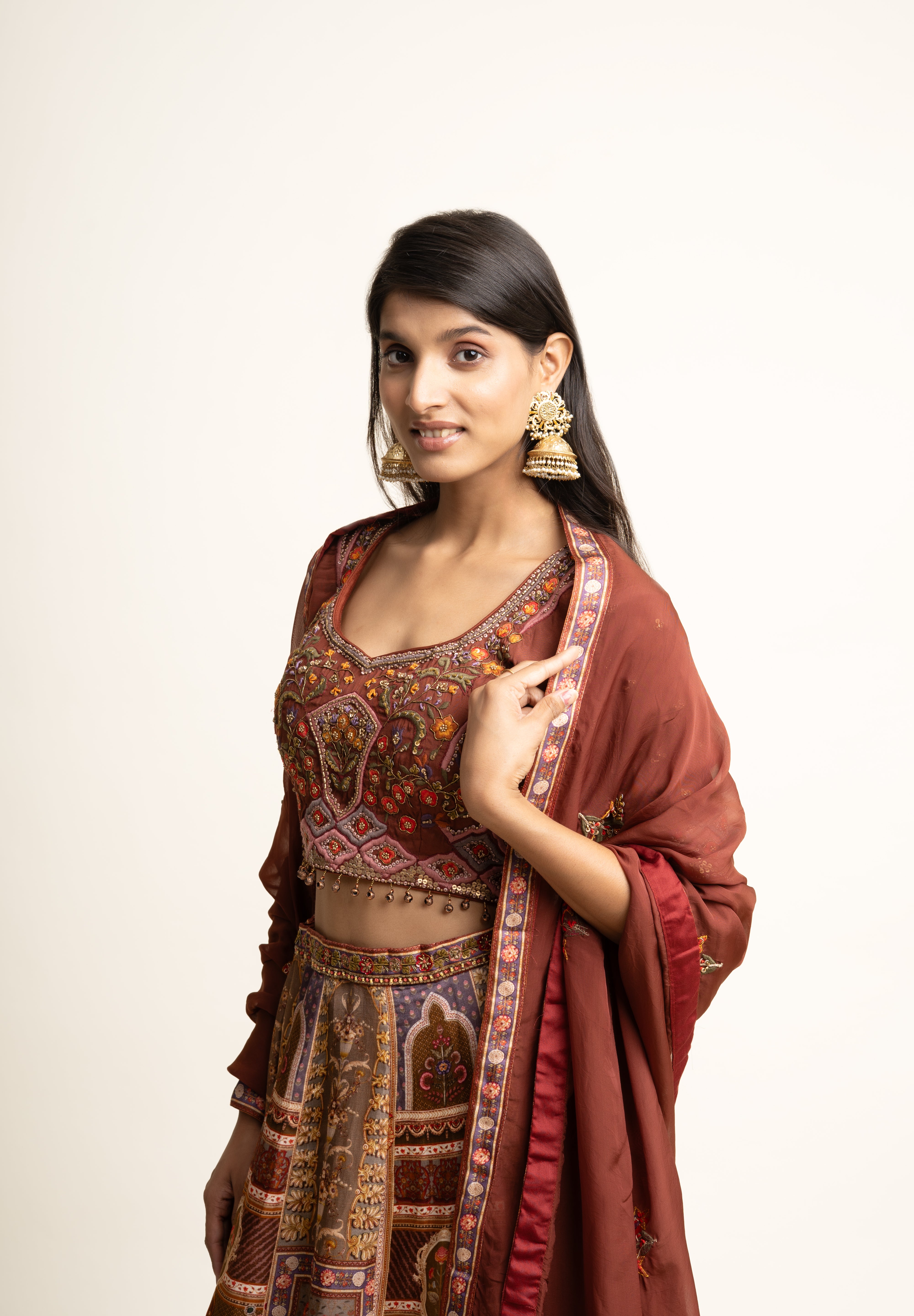Brown -Ivory Ethnic Lehenga