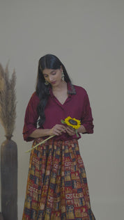 Maroon Shirt & Skirt Set