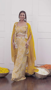 Mustard Yellow  Long Shrug Indo-Western Dress