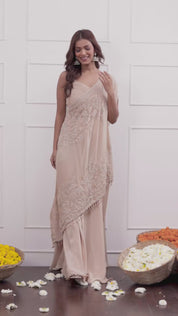 Beige One Shoulder Indo-Western Dress