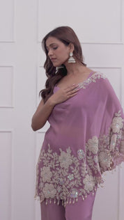 Mauve-Purple One Shoulder Indo-Western Dress