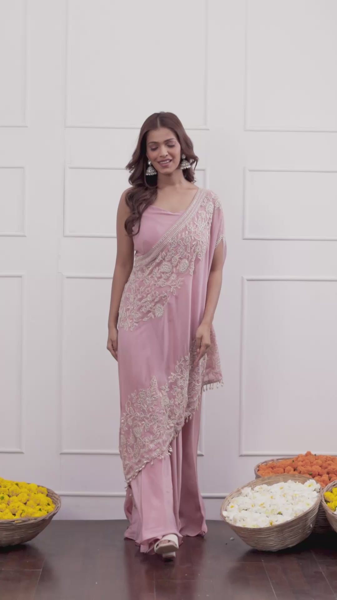 Blush Pink One Shoulder Indo-Western Dress