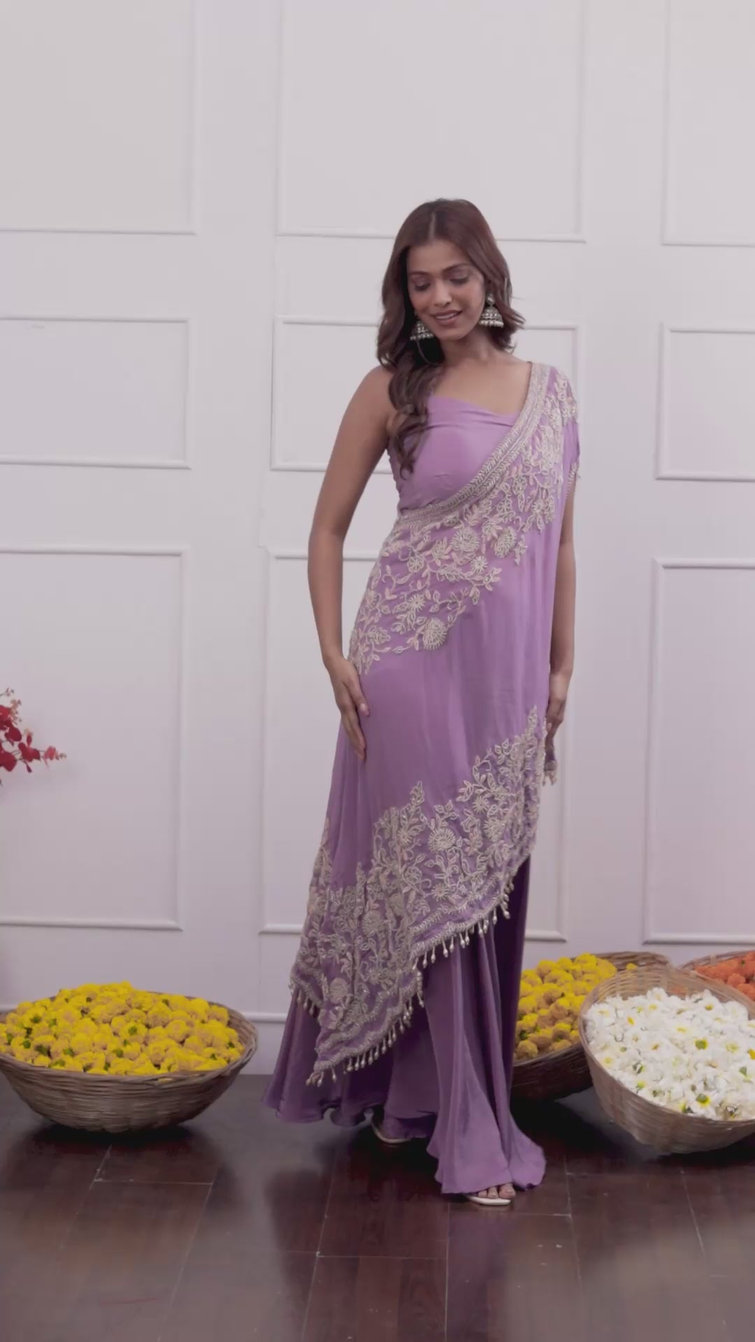Lovely Lavender One Shoulder Indo-Western Dress