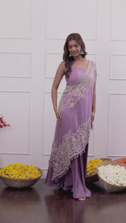 Lovely Lavender One Shoulder Indo-Western Dress