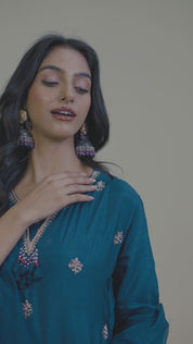 Navy Blue embroidered Kurta Set