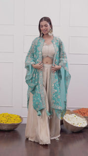 Teal Green Long Shrug Indo-Western Dress
