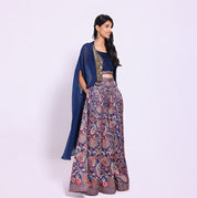 Navy Blue Paisley Print Lehenga