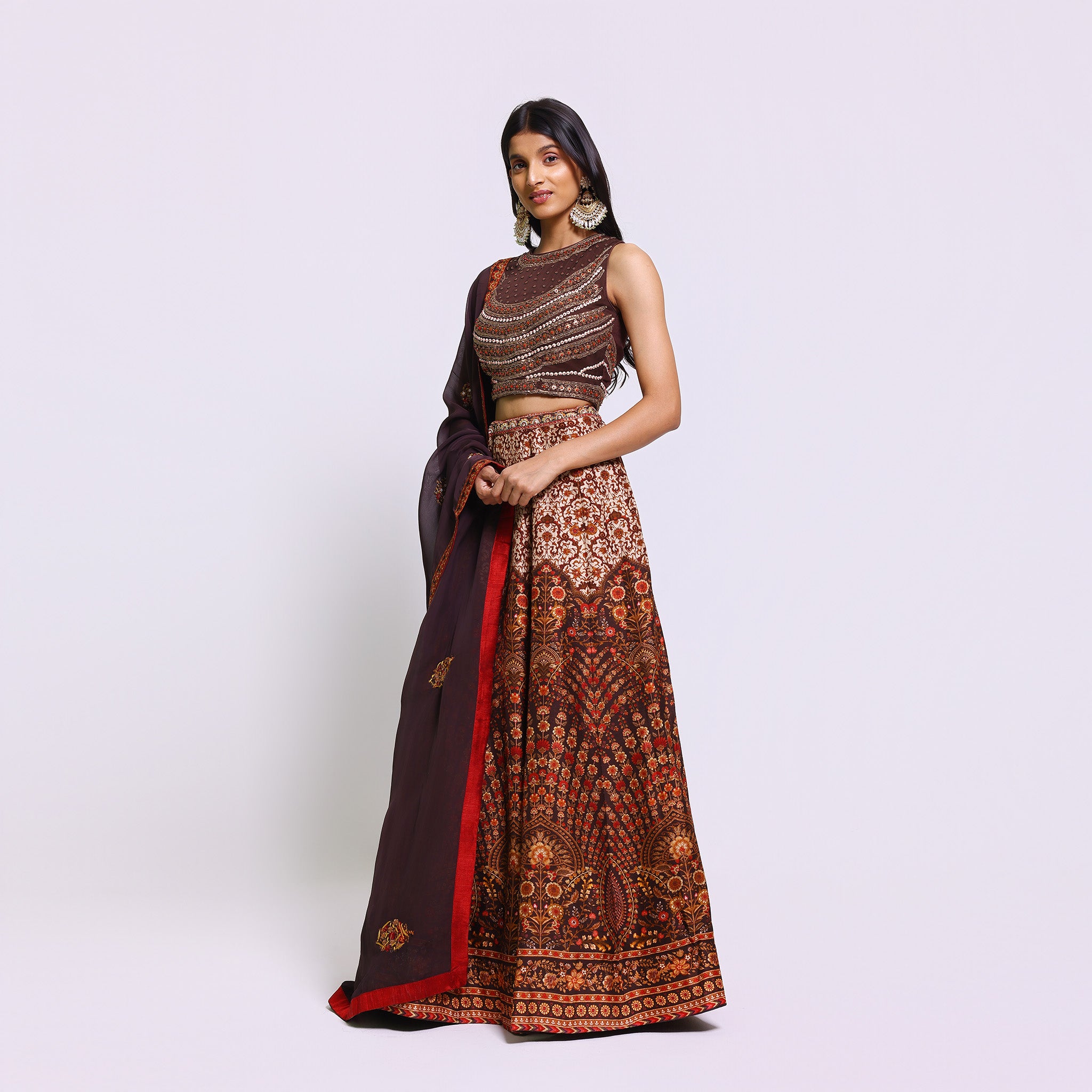 Brown Ethnic Lehenga Set