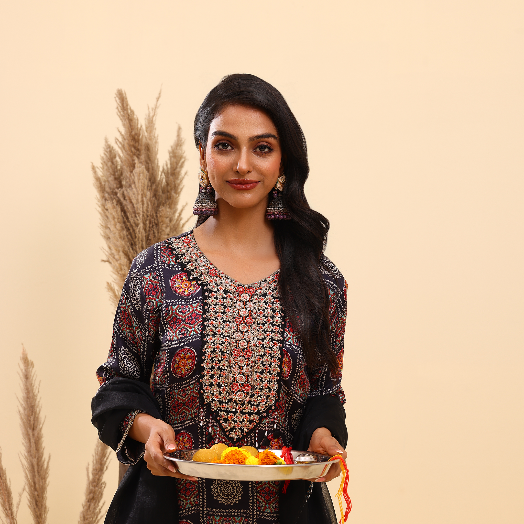 Black Bandhani Printed Kurta set