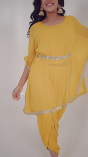 Yellow Short Kaftan with Inner & Harem Pants