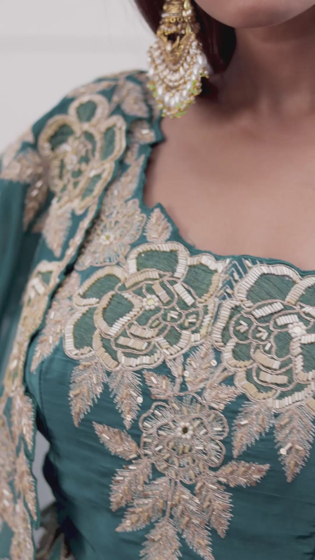 Teal Green Long Shrug Indo-Western Dress