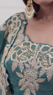 Teal Green Long Shrug Indo-Western Dress