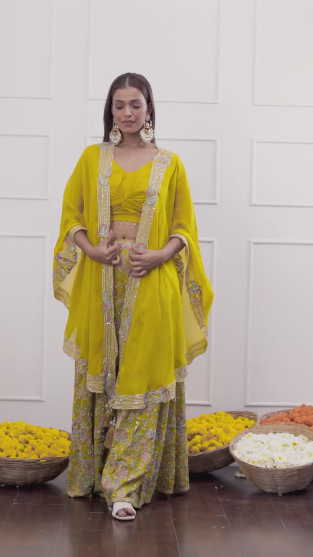 Mustard Yellow Long Shrug Indo-Western Dress