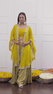 Mustard Yellow Long Shrug Indo-Western Dress