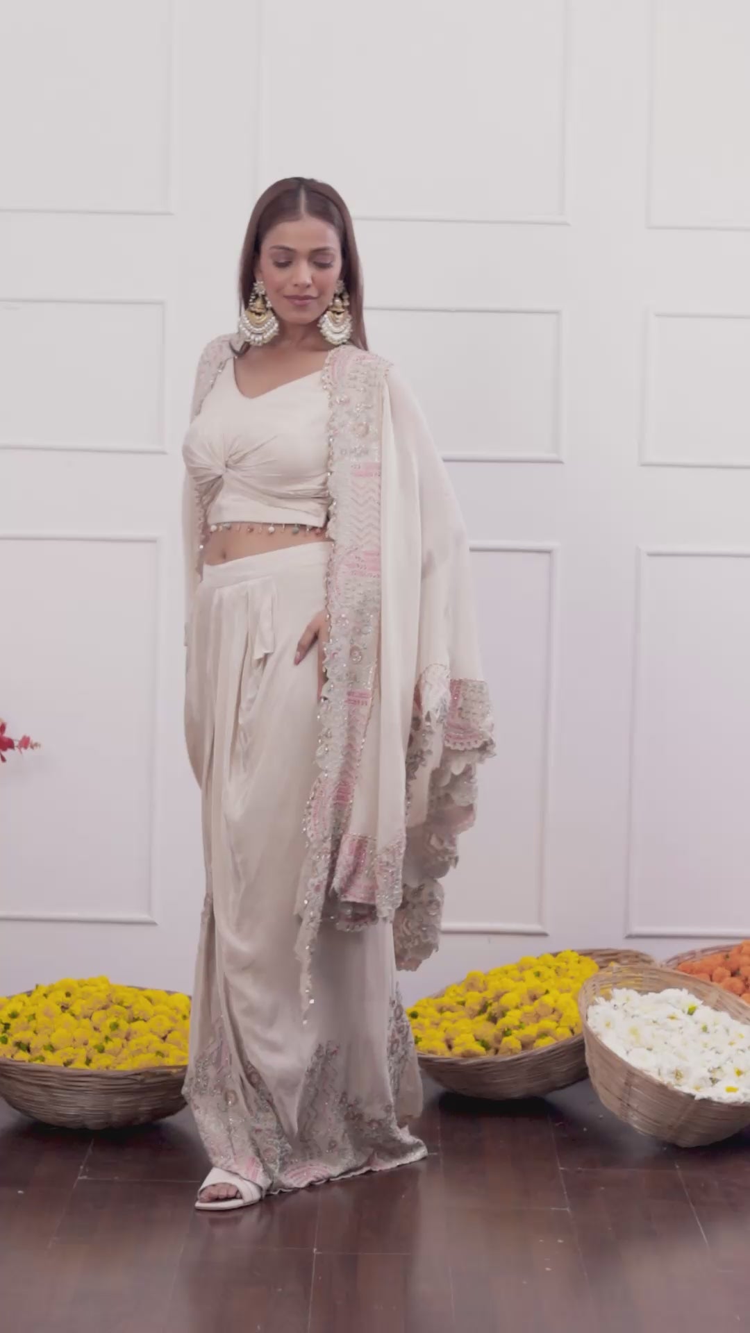 Bright Beige Long Shrug Indo-Western Dress