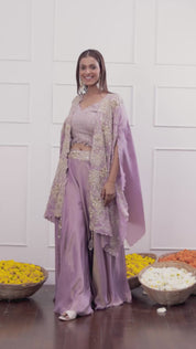 Stunning Lavender Long Shrug Indo-Western Dress