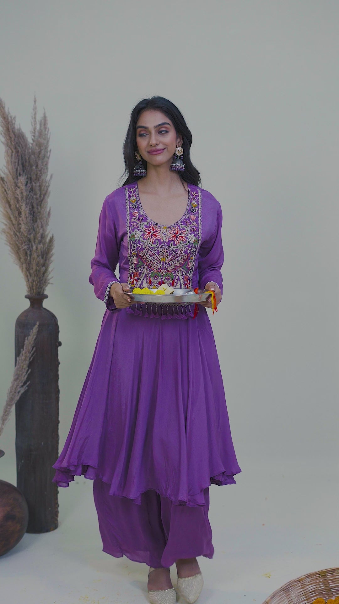 Lavender Embroidered Kurta Palazzo Set