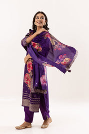 Purple Passion Floral Embroidered Ethnic Ensemble - Tulsistudiolifestyletest