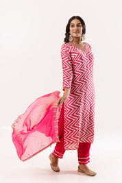 Radiant Fuchsia Chevron Ensemble with Embellished Dupatta - Tulsistudiolifestyletest