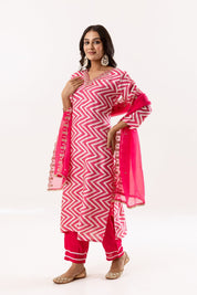 Radiant Fuchsia Chevron Ensemble with Embellished Dupatta - Tulsistudiolifestyletest