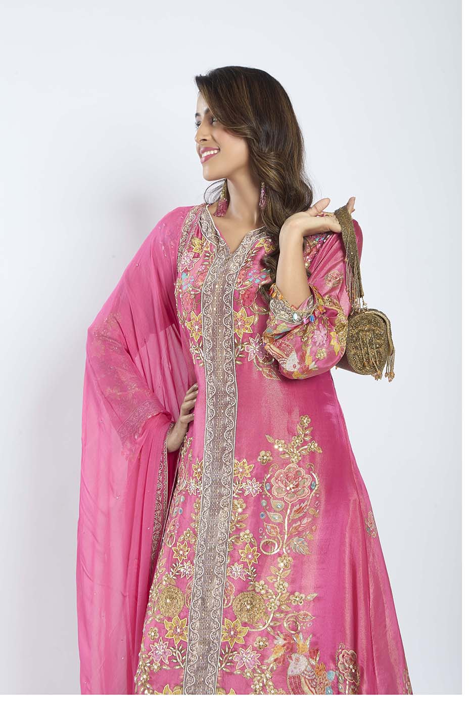 Rani Tissue High Kurta with Palazzo and Georgette Dupatta featuring Pearl Work outfit - Tulsistudiolifestyletest