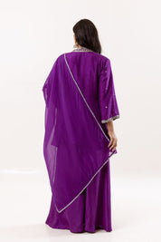 Royal Purple Embroidered Flared Short Kurti with Palazzo and Dupatta Set - Tulsistudiolifestyletest