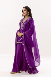 Royal Purple Embroidered Flared Short Kurti with Palazzo and Dupatta Set - Tulsistudiolifestyletest