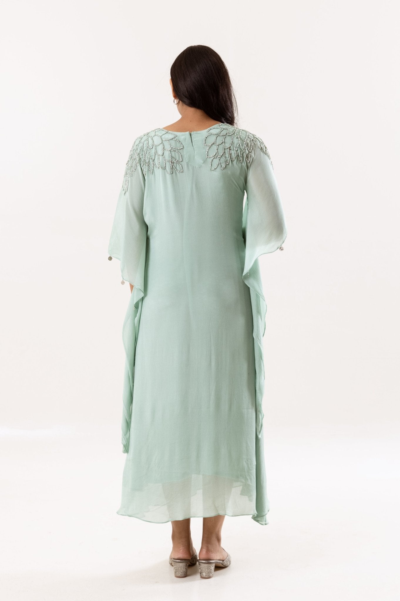 Sky Blue One - Piece Dress with Side Falling Sleeve and Diamond Work - Tulsistudiolifestyletest