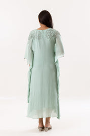 Sky Blue One - Piece Dress with Side Falling Sleeve and Diamond Work - Tulsistudiolifestyletest