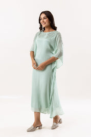 Sky Blue One - Piece Dress with Side Falling Sleeve and Diamond Work - Tulsistudiolifestyletest