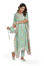 Sky Blue With Floral Print Kaftan Pant Set - Tulsistudiolifestyletest