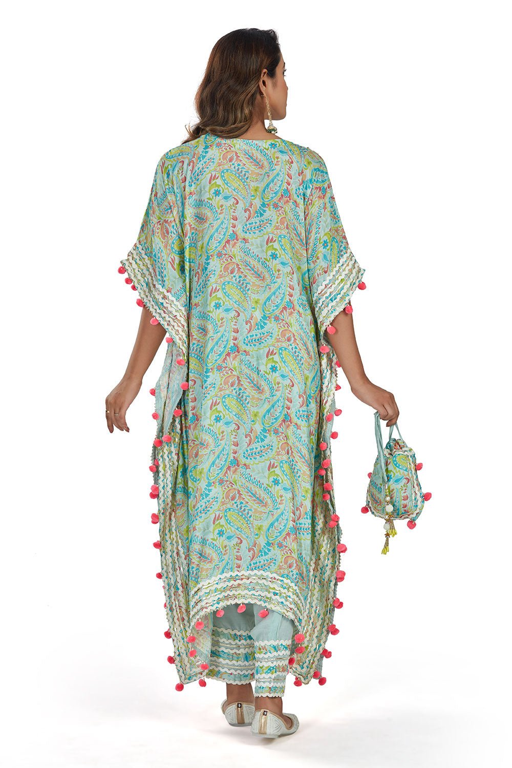 Sky Blue With Floral Print Kaftan Pant Set - Tulsistudiolifestyletest