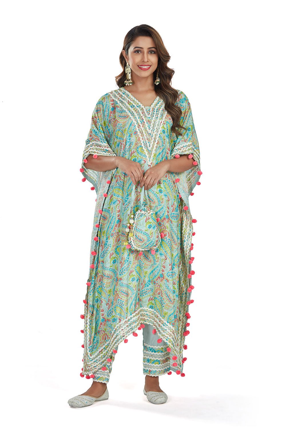 Sky Blue With Floral Print Kaftan Pant Set - Tulsistudiolifestyletest