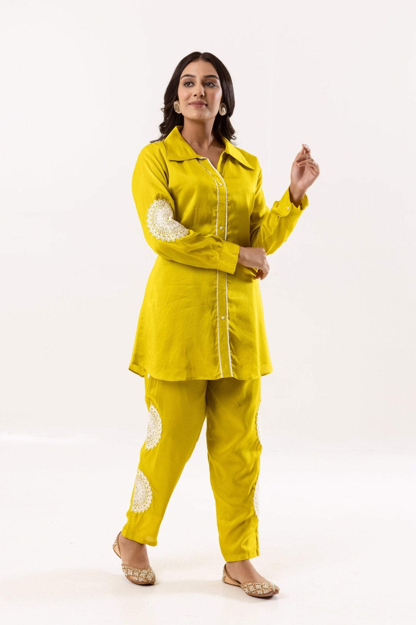 Sunshine Elegance Vibrant Yellow Short Top and Pant Set - Tulsistudiolifestyletest