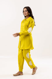 Sunshine Elegance Vibrant Yellow Short Top and Pant Set - Tulsistudiolifestyletest