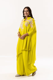 Vibrant Yellow Beaded indowestern and Cape Ensemble - Tulsistudiolifestyletest