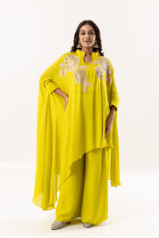 Vibrant Yellow Beaded indowestern and Cape Ensemble - Tulsistudiolifestyletest