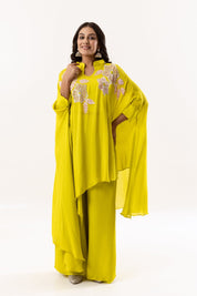 Vibrant Yellow Beaded indowestern and Cape Ensemble - Tulsistudiolifestyletest