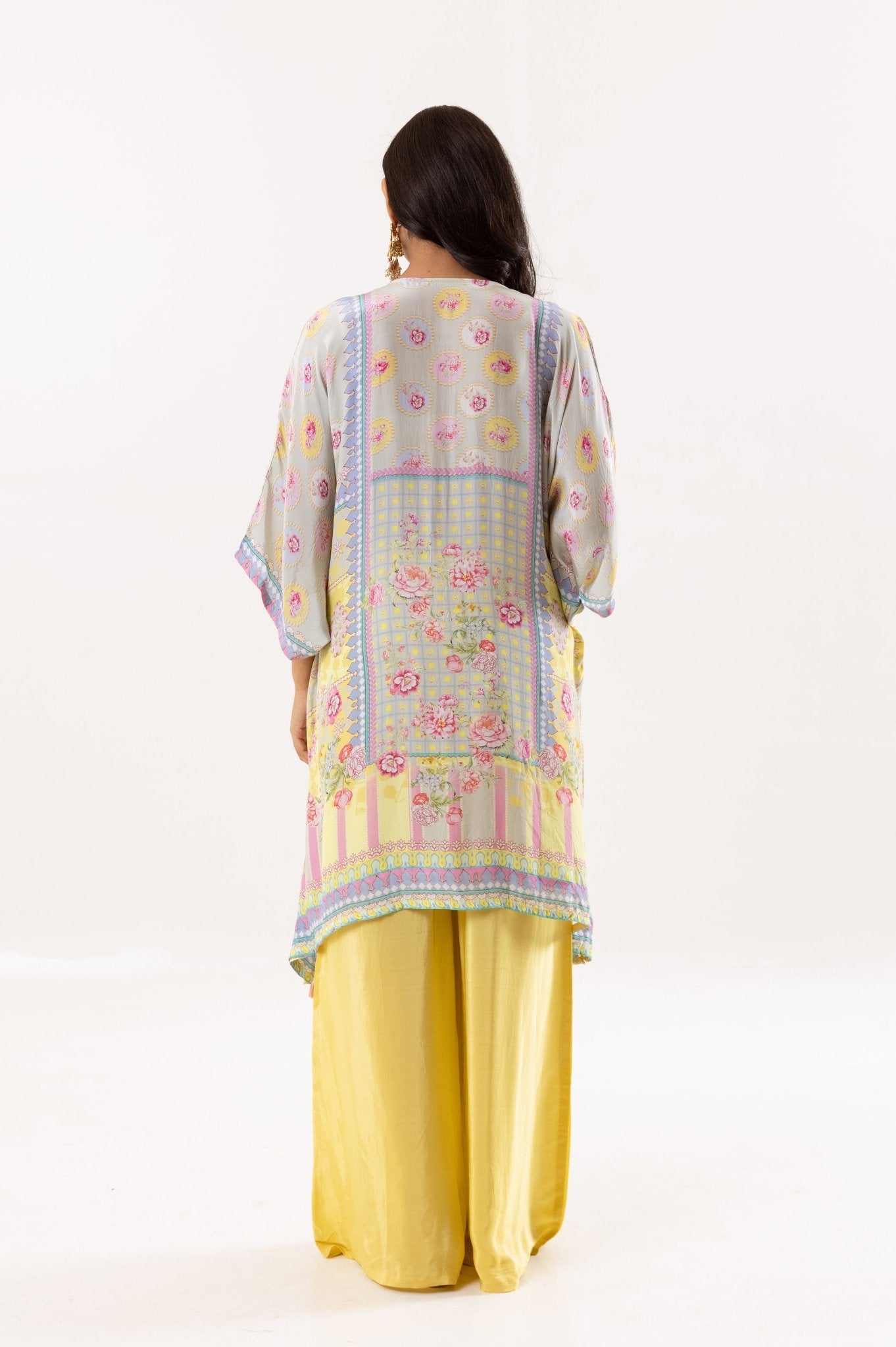 Yellow Muslin Silk Short Kaftan with Palazzo - Tulsistudiolifestyletest