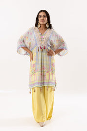 Yellow Muslin Silk Short Kaftan with Palazzo - Tulsistudiolifestyletest