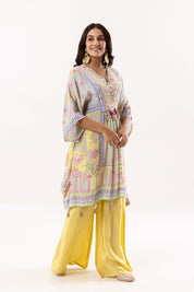 Yellow Muslin Silk Short Kaftan with Palazzo - Tulsistudiolifestyletest