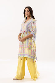 Yellow Muslin Silk Short Kaftan with Palazzo - Tulsistudiolifestyletest