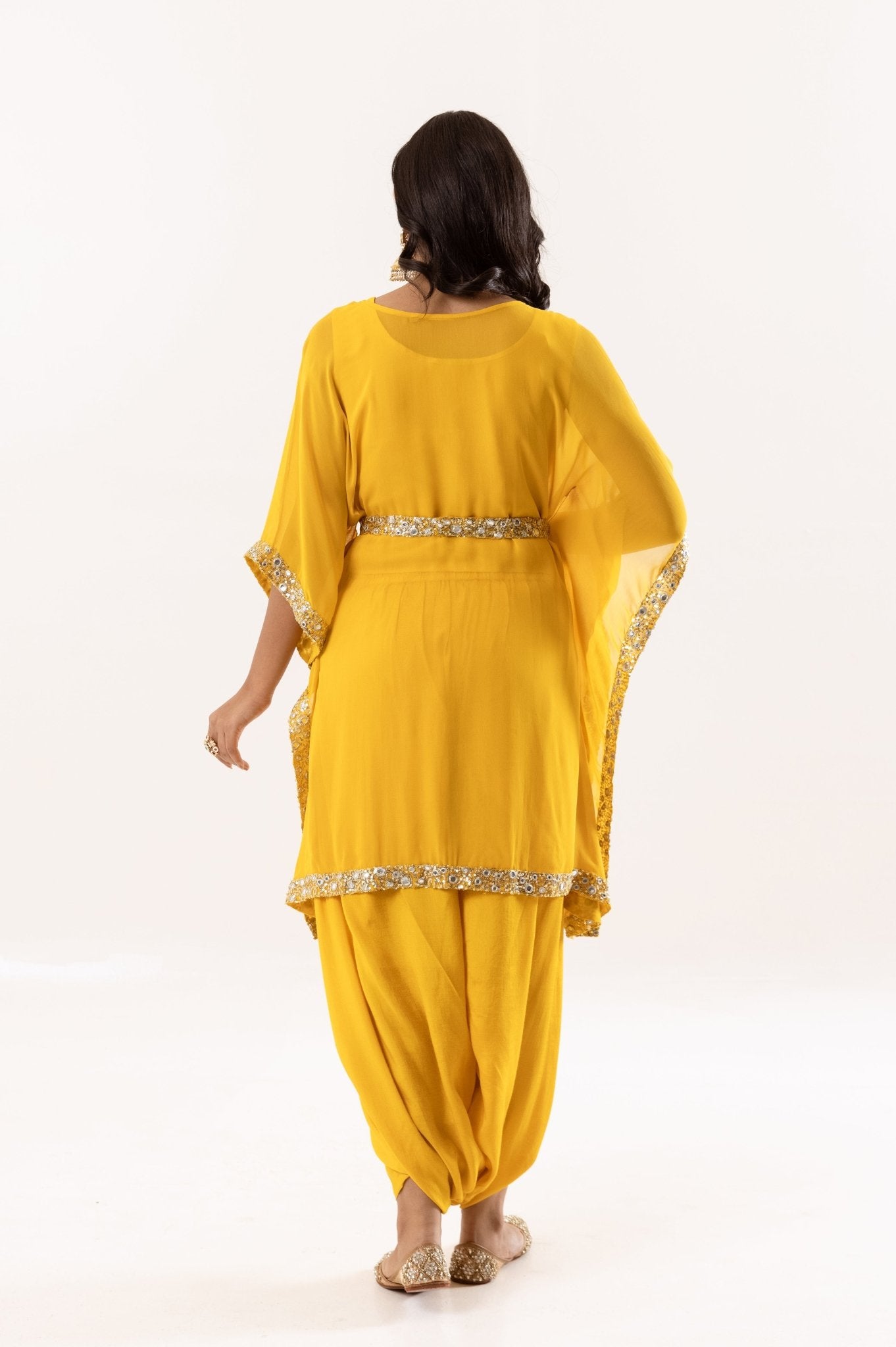 Yellow Short Kaftan with Inner & Harem Pants - Tulsistudiolifestyletest