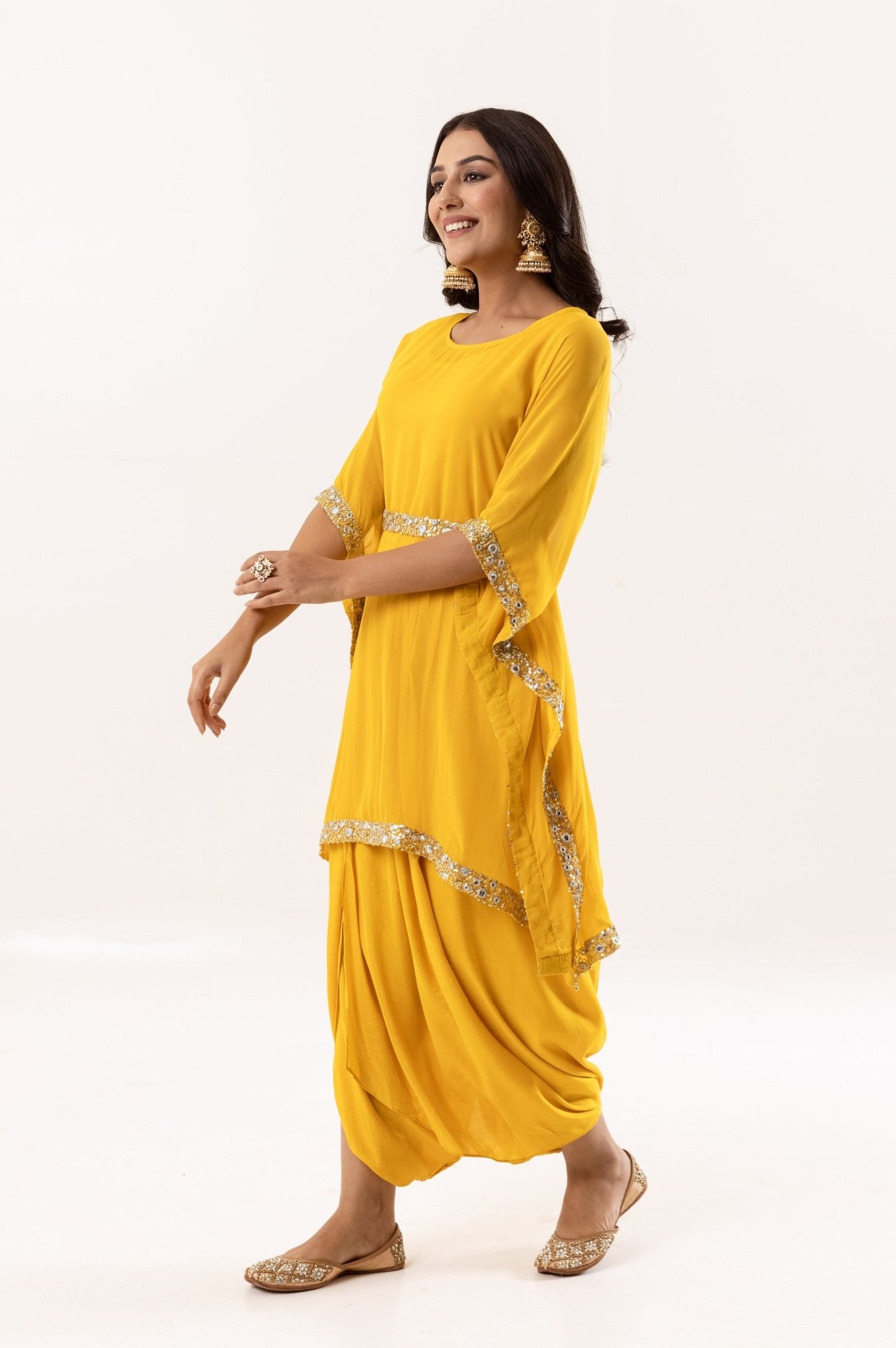 Yellow Short Kaftan with Inner & Harem Pants - Tulsistudiolifestyletest