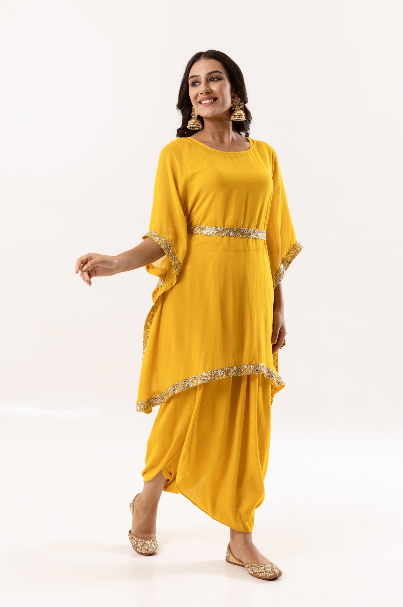 Yellow Short Kaftan with Inner & Harem Pants - Tulsistudiolifestyletest