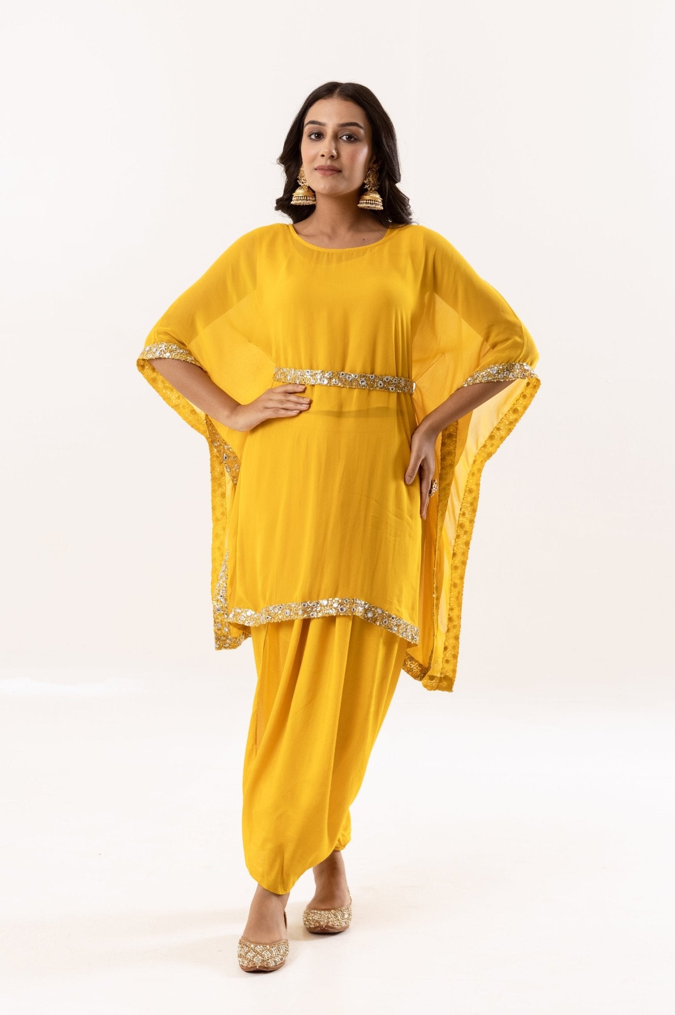 Yellow Short Kaftan with Inner & Harem Pants - Tulsistudiolifestyletest