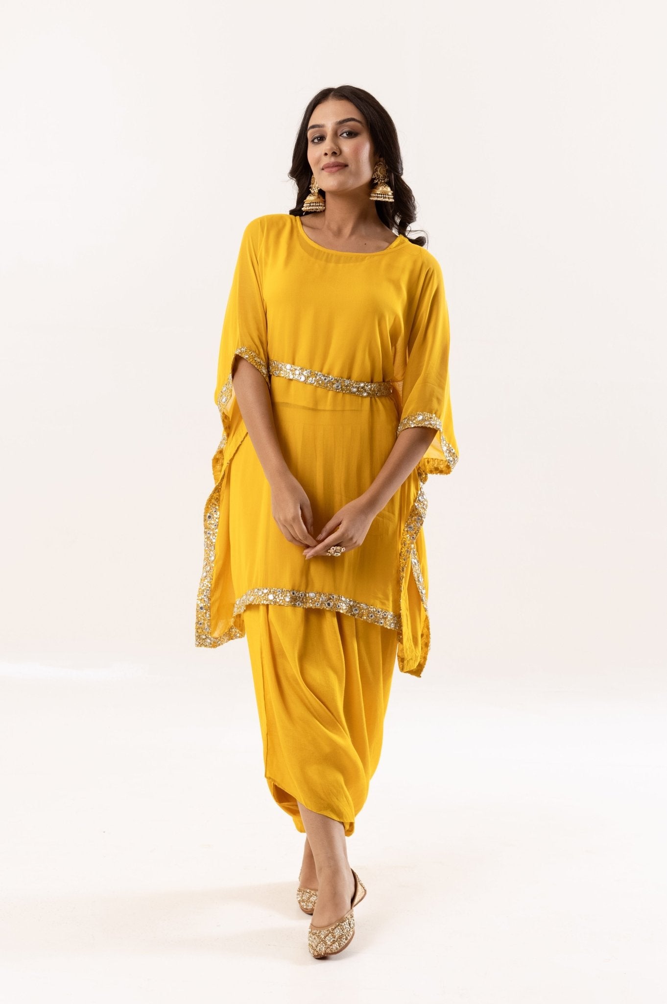 Yellow Short Kaftan with Inner & Harem Pants - Tulsistudiolifestyletest