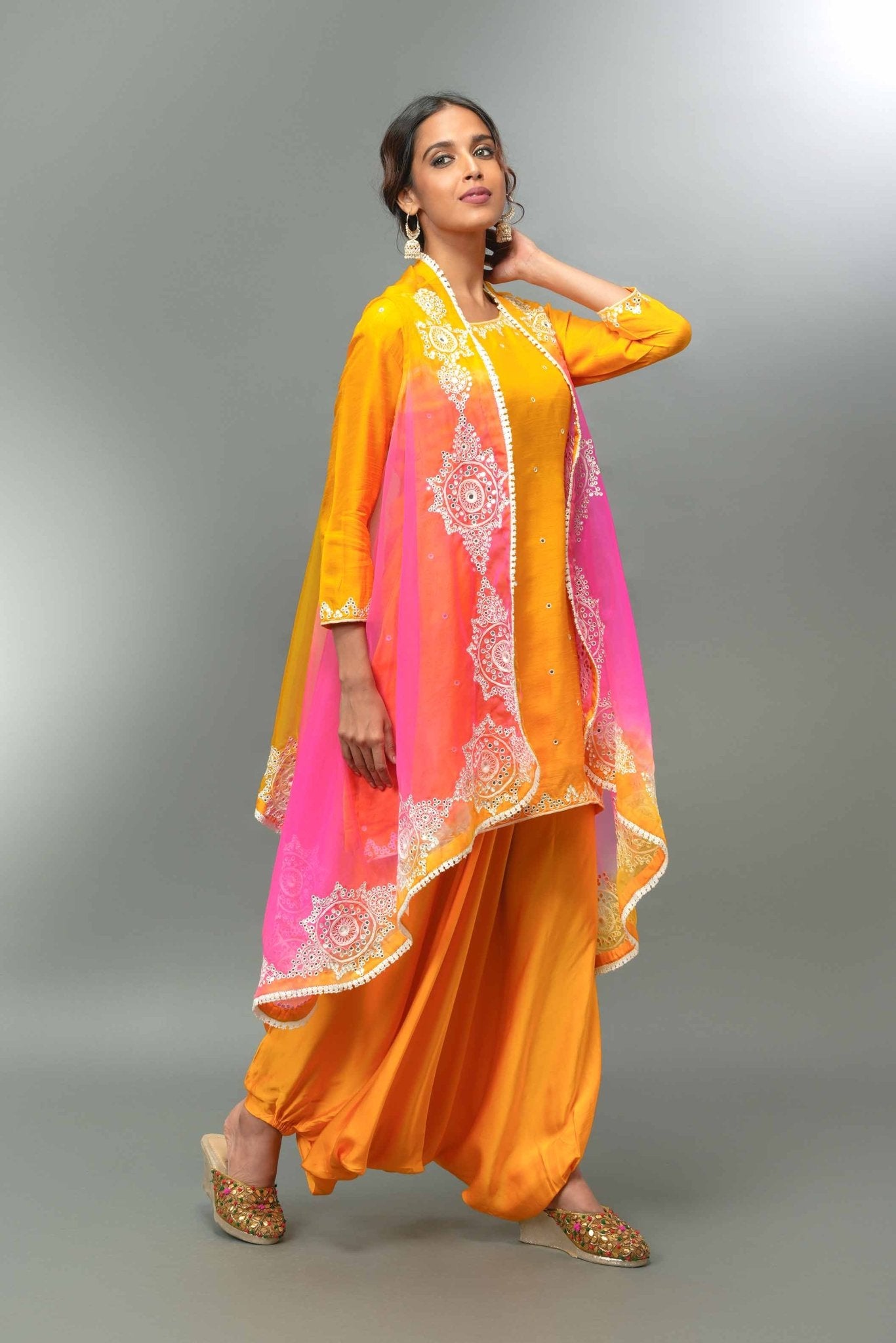 Yellow Short Kurta Harem Pant With Shrug - Tulsistudiolifestyletest